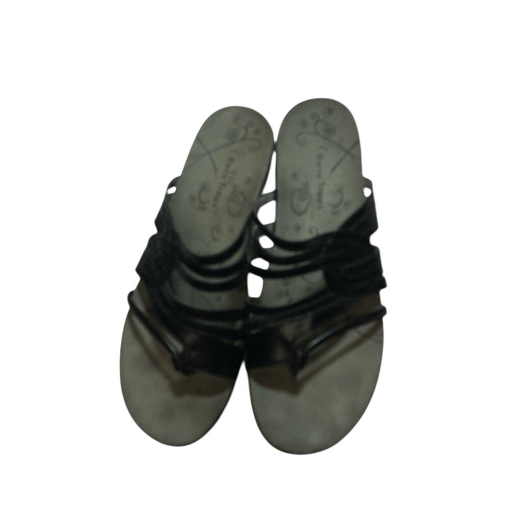 BARE TRAPS  In Black Leather Slide On  1" Heel Sandals Women’s Size 9M
